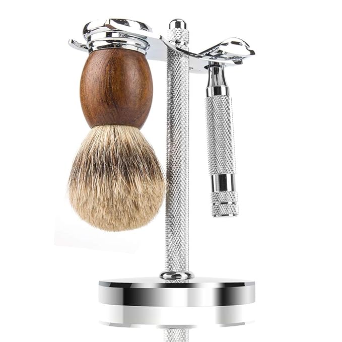 Safety Razor and Shaving Brush Stand, Extra Wide Openings, Wider Base, Manly Look