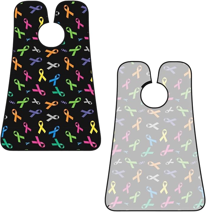 Beard Bib with 3 Suction Cups, Non-Stick Waterproof Hair Catcher Apron, Men's Shaving Essential for Grooming, Cancer Awareness Ribbon Shave Bib