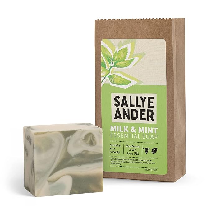 SALLYEANDER Milk & Mint Swirl Soap - 5oz Bar - Naturally Antibacterial - 100% Handmade Hypoallergenic Skincare