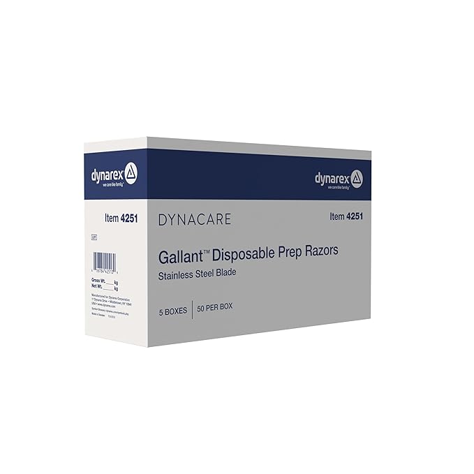 Dynarex Gallant Disposable Prep Razors, Used before ECG and other Procedures, Disposable Razors with Open Design, Ergonomic Surgical Prep Razors, 1 Box of 50 Razors