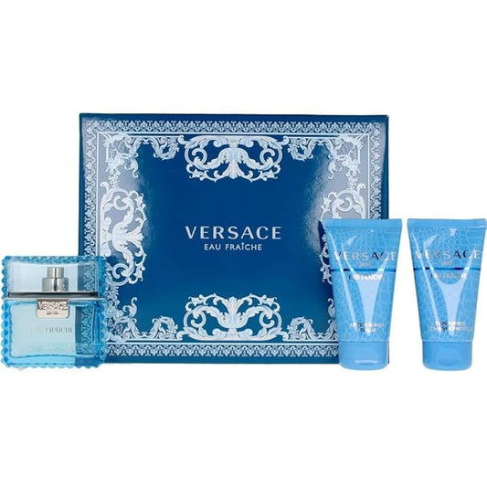 Versace Eau Fraiche for Men - 3 Pc Gift Set 1.7oz EDT Spray, 1.7oz Bath and Shower Gel, 1.7oz After Shave Balm