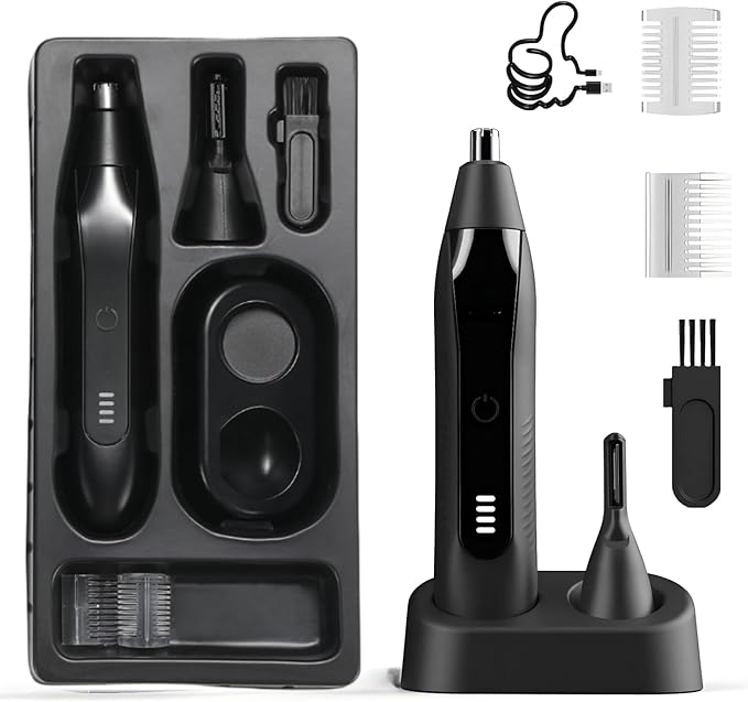Ear and Nose Hair Trimmer for Men, 2025 USB Rechargeable 3 in 1 Professional Painless Eyebrow & Facial Hair Trimmer for Men Women, Dual-Edge Blades, Powerful Motor, Easy Cleansing