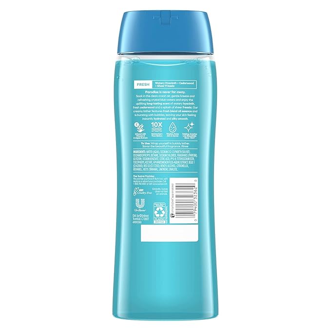 Suave Moisturizing Body Wash, with Ocean Breeze Scent and Vitamin E Extract, No Parabens, No Phtahaltes, 18 Oz, (Pack of 12)