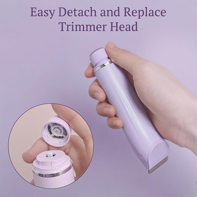 Bikini Trimmer for Women, 4 in 1 Wet/Dry Electric Razors for Women - Dual Head, Painless Rechargeable Portable Womens Razors for Shaving Set for Face, Nose, Eyebrows, Armpits, Bikini Area (Purple)