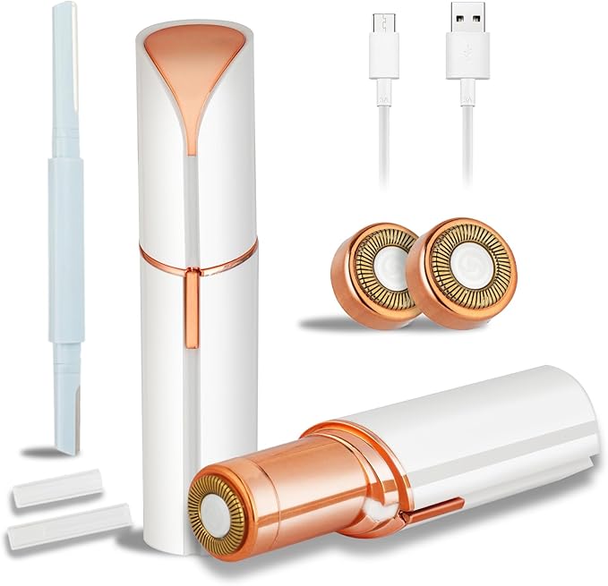 Facial Hair Removal for Women Men，Electric Painless Hair Removal Device Included 2 x Replacement Heads，USB Rechargeable Lady Womens Face Shaver for Lip，Chin，Arms Easy to Carry