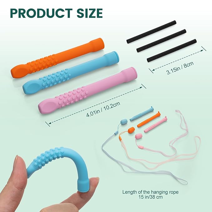 3 Pack Chewable Silicone Aroma Sticks with Essential Oils for Stress Relief & Fresh Breath, Improving Pen Biting & Smoking Habits. (Multicolor)