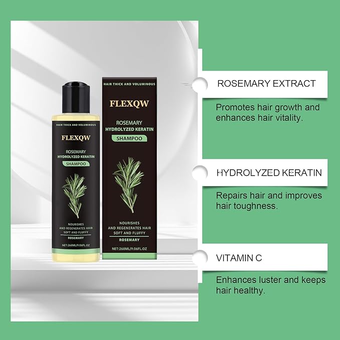 Rosemary Hair Growth Shampoo, 265ML Natural Thickening & Strengthening Shampoo with Hydrolyzed Keratin for men and women, Nourishes and Repairs Hair Scale.
