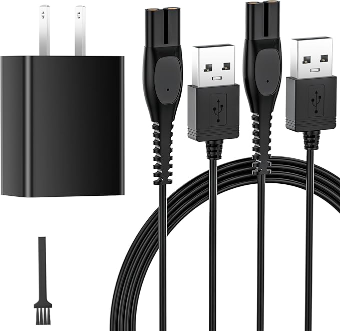 Soloepn 5V Fast Charger for Philips OneBlade 360 Replacement Shaver Model X3001 QP2724 QP1924 QP2834 S3341 QP6542 S3243 S7887 QP4631 QP6552 QP4530 Trimmer Razor Power Charger with 2 Charger Cord
