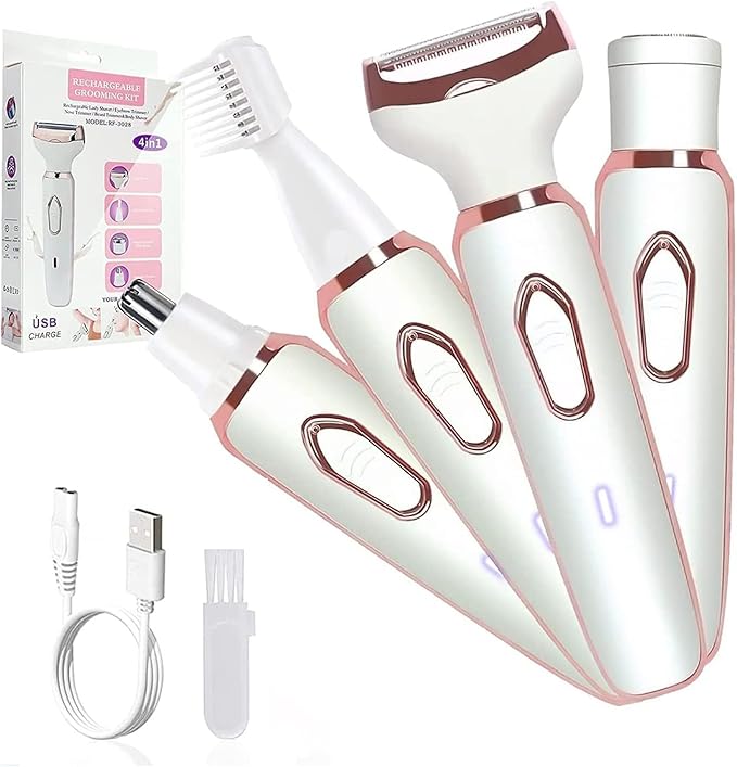4-IN-1 Women's Electric Hair Remover Rechargeable Body Hair Removal Tool Set Nose Hair Lip Hair Eyebrow Trimmer Face Body Hair Grooming Set for Women