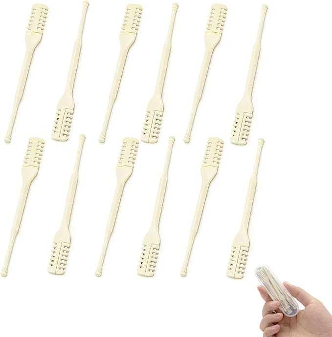 360°Manual Nose Hair Trimmer, Dual-Blade Manual Trimmer for Women Men Double Sided Nose Hairs Remover Tool (Beige,12 PCS)