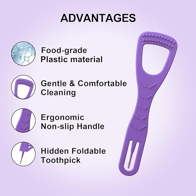 Disposable Tongue Cleaner 100 Count,Dual-Sided Deep Clean Tongue scraper with Foldable Toothpick,for Fresh Breath & Oral Care