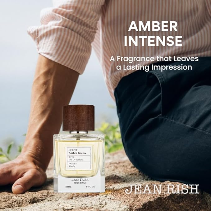 Jean Rish Amber Intense, Eau De Parfum for Men (3.4 Fl Oz / 100 ml) with Mandarin, Cinnamon, Amber – Long Lasting and Luxury Fragrance, Made In USA