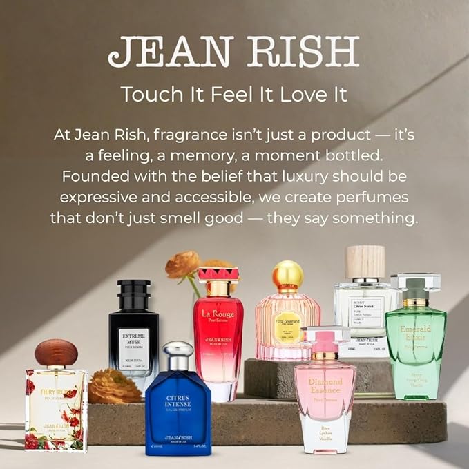 Jean Rish Amber Intense, Eau De Parfum for Men (3.4 Fl Oz / 100 ml) with Mandarin, Cinnamon, Amber – Long Lasting and Luxury Fragrance, Made In USA
