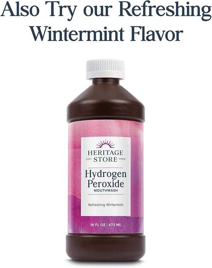 Heritage Store Hydrogen Peroxide Mouthwash - Daily Oral Care - Eucalyptus and Fresh Mint Mouth Wash - Gentle Bubbling Action for Clean, Healthy Gums and a Fresh Mouth, Sweetened with Xylitol, 16oz