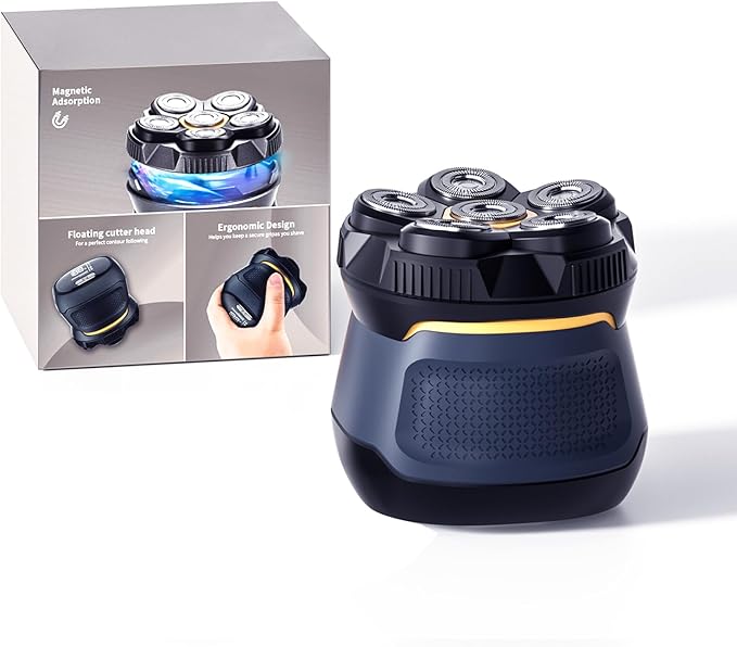 Head Shavers for Bald Men, 6D Magnetic Blade Razor with Led Display and USB-C Charging, Waterproof Wet/Dry Shaver for Men, with Storage Case and 1 Extra Replacement Head (Navy Blue)