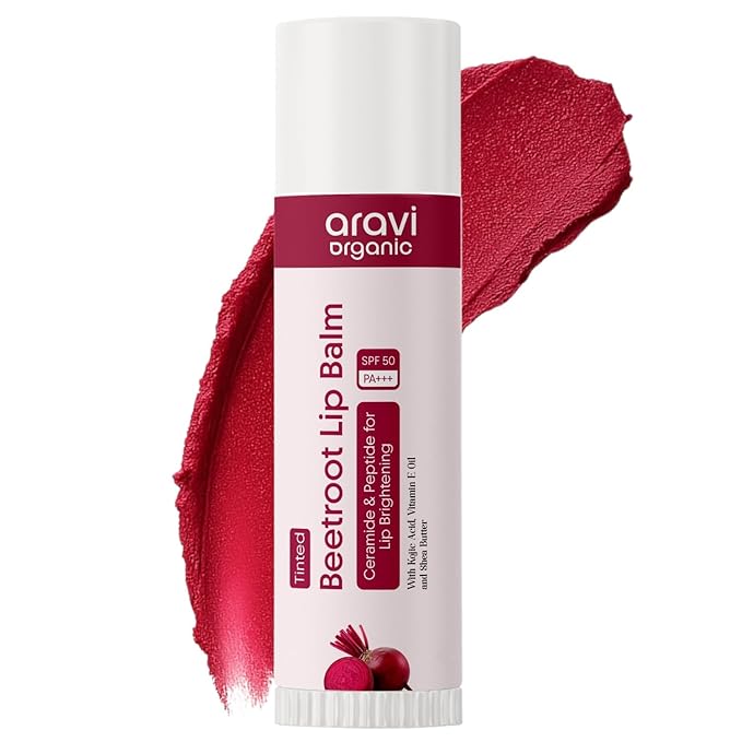 Aasrvi Sarganic Beetroot Tinted Lip Balm SPF 50 PA+++ | Brightening Lip Balm for Dark Lips | Hydrates Dry & Chapped Lips | Kojic Acid, Ceramide, Peptide & Vitamin E | Men & Women | 5g