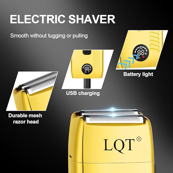 Hair Clippers for Men, with LED Display 4-Piece Cordless Hair Clippers, Beard Trimmer, Foil Shaver & Nose Trimmer, Complete Rechargeable Set for Home Barber Use (Black Gold)