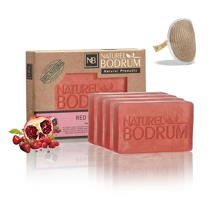 Red Fruits Organic Soap Bar for Women and Men, Pack of 4 Glycerin Soap Bars - Antioxidant Red Fruits Extract Bar Soap for Refreshed Skin - Natural & Vegan Spa Gift, for All Skin Types