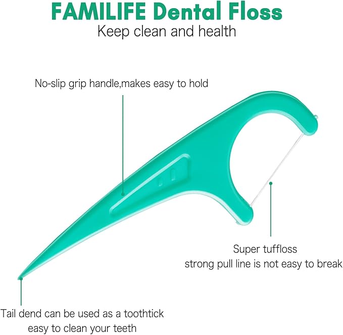 FAMILIFE Floss Picks, 240 Count Mint Dental Floss Cleaner, Tooth Picks Flossers with 4 Travel Handy Cases, Helps to Fight Tooth Decay and Keep Your Teeth Clean, Flossing Sticks for Family