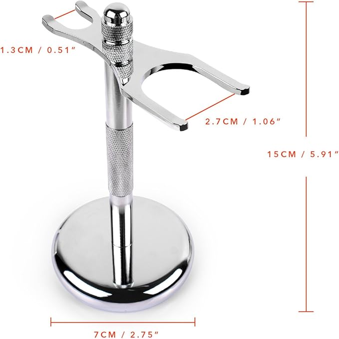 QSHAVE Deluxe Chrome Razor and Brush Stand Holder, Prolong The Life of Your Shaving Brush, 2 Prongs