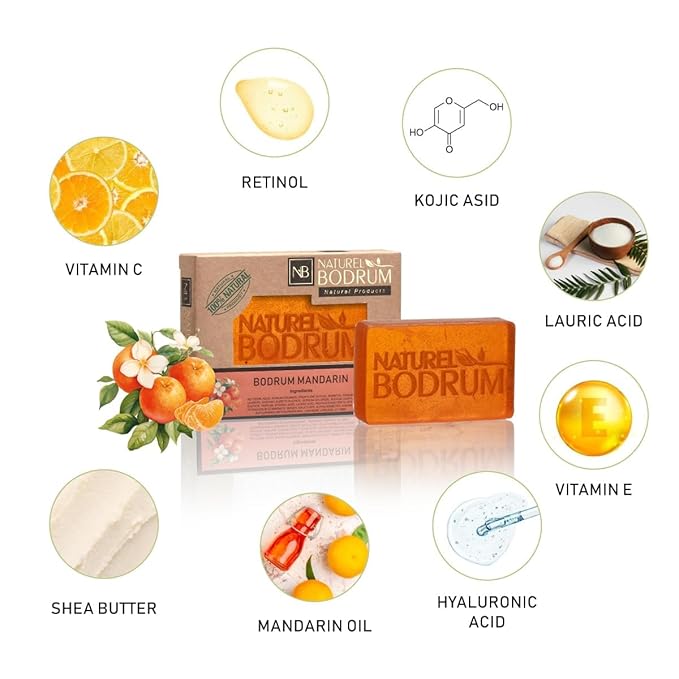 Mandarin Orange Organic Soap Bar for Women and Men, Pack of 4 Glycerin Soap Bars - Vitamin C Glowy Facial & Body Bar Soap with Citrus Oils - Natural & Vegan Spa Gift, for All Skin Types