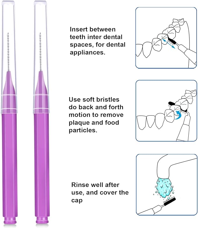 Patelai 100 Pieces Braces Brush for Cleaner Interdental Brush Toothpick Dental Tooth Flossing Head Oral Dental Hygiene Flosser Toothpick Cleaners Tooth Tool(Purple,Cute Size)