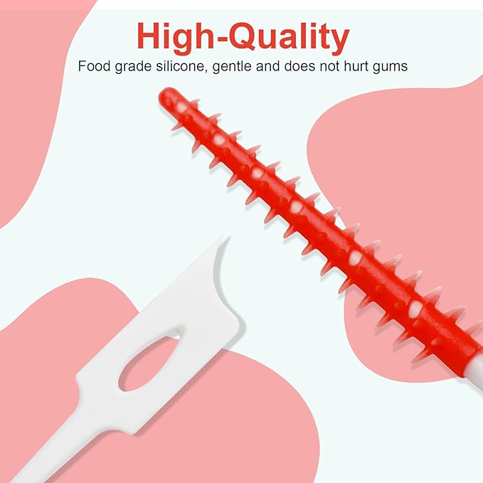 Dental Floss Picks, 200 Count, Soft Rubber Brush Head, Interdental Brushes with Convenient Carry Case,Dual-Ended Toothpick Travel Teeth Cleaning Tools (Red)