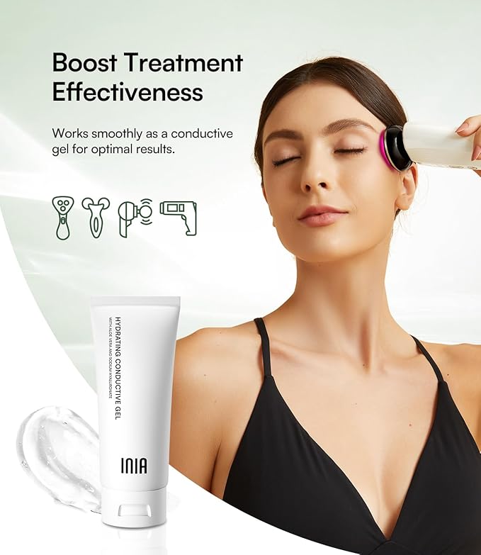 INIA Conductive Gel for Facial and Body Skin Care Machines – Hydrating Gel Primer with Hyaluronic Acid for Women and Men, 3.38 Fl Oz