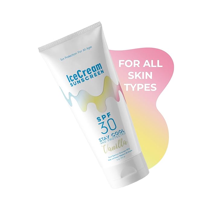IceCream Broad Spectrum SPF 30 Sunscreen Lotion, Body & Face Lotion Sunblock Moisturizer with SPF, Water & Sweat-Resistant for 80 Minutes, Reef-Friendly & Cruelty-Free, 6oz (177ml) - Vanilla