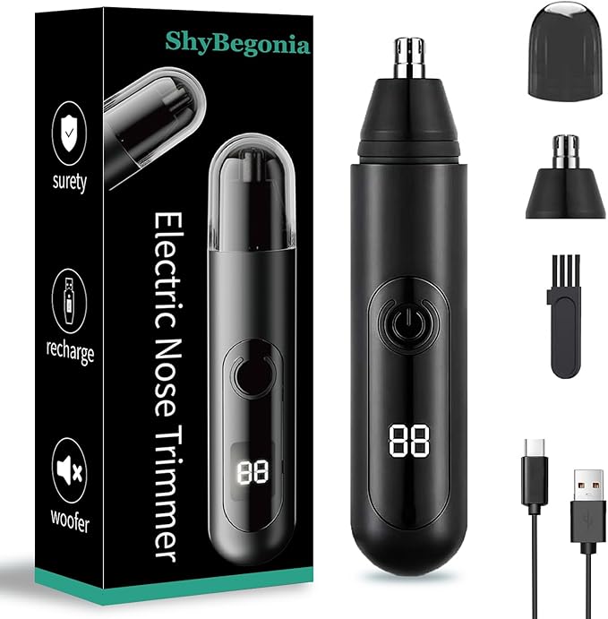 Nose Hair Trimmer for Mens and Women- 2025 Professional Painless Eyebrow & Facial Hair Trimmer for Men Women, Battery-Operated Trimmer with IPX7 Waterproof, Dual Edge Blades for Easy Cleansing Black