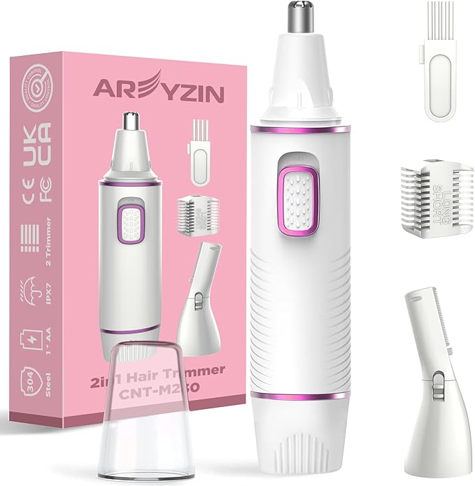 AREYZIN Nose Hair Trimmer for Women-2025 Professional Painless Eyebrow Trimmer and Nose Trimmer Facial Hair Removal Nasal Hair Clippers Professional, Easy to Clean, Dual-Edge Blade,White