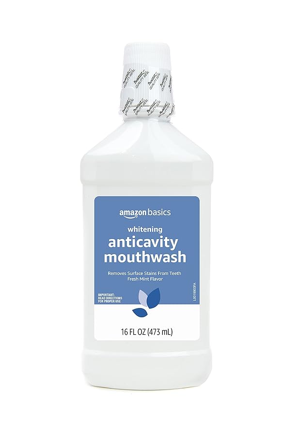 Amazon Basics Whitening Anticavity Mouthwash, Fresh Mint Flavor, Whitens Teeth, Prevents Cavities, 16 Fluid Ounces, 1-Pack (Previously Solimo)