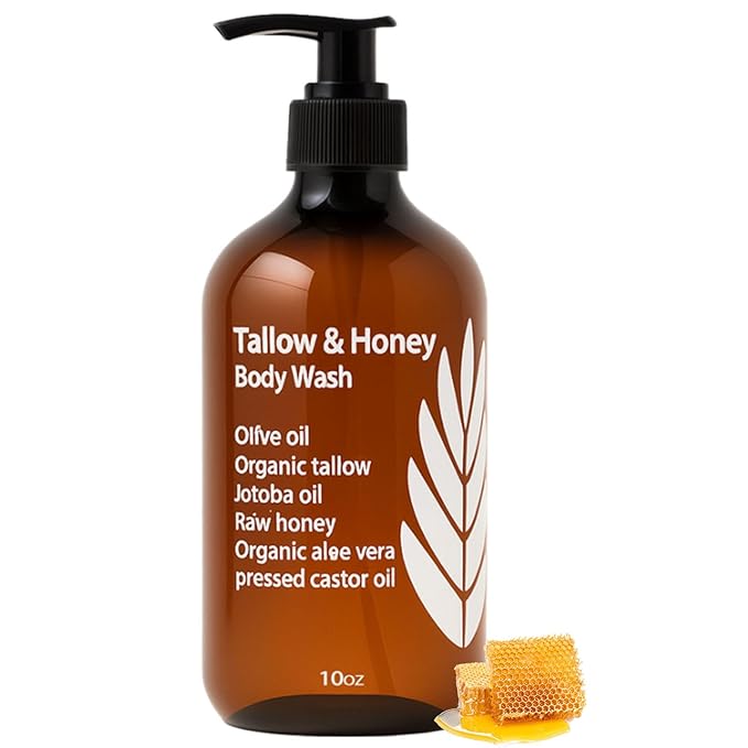 Tallow and Honey Body Wash, Grass-Finished Tallow & Honey Organic Body Wash -10oz, with Grass-Fed Tallow, Olive Oil, Aloe Vera, Shea Butter and Jojoba Oil, Clean & Hydrate Skin (1)