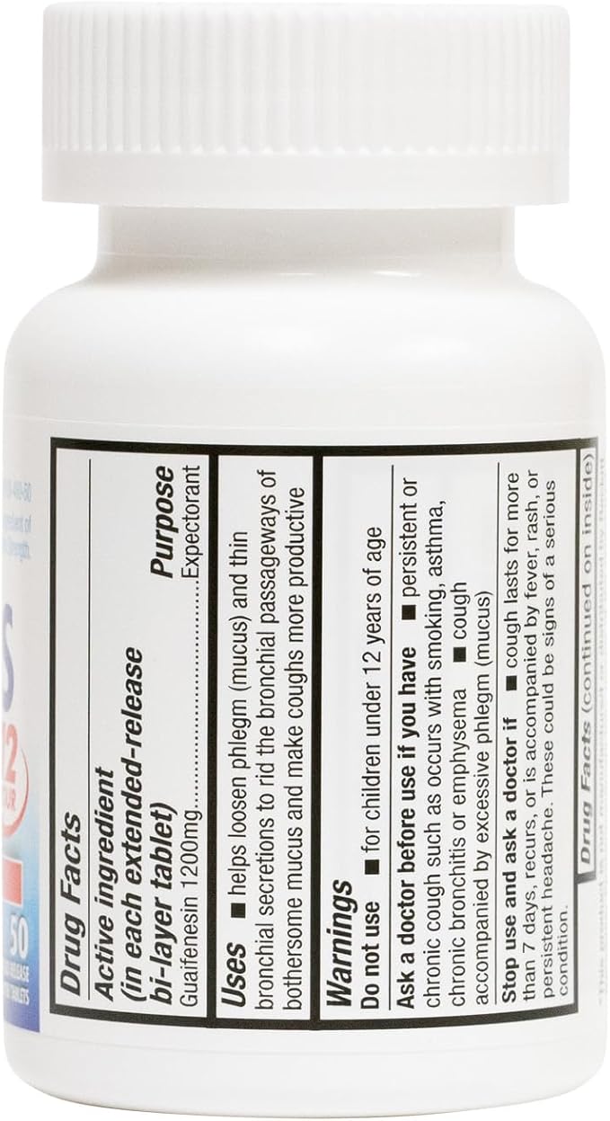 HealthA2Z® Mucus Relief | Guaifenesin 1200 mg | 50 Tablets | 12 Hour | Expectorant | Relieves Chest Congestion | Thins and Loosens Mucus (50 Tablets)