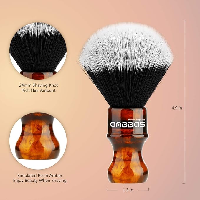 Anbbas Synthetic Badger Shaving Brush with Resin Handle,Nylon Bristles Hair Lathering Foam Brush for Men Travel Professional Wet Shaving(Amber,24 mm Knot)