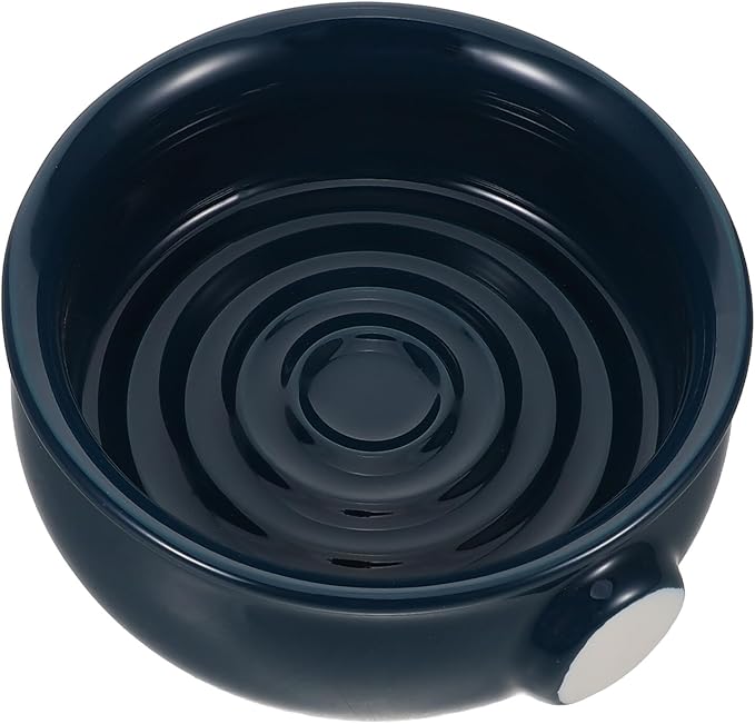 TEHAUX Ceramic Shaving Soap Bowl for Men, Navy Spiral Design Shave Soap Dish with Quick Foaming for Travel and Grooming Accessories