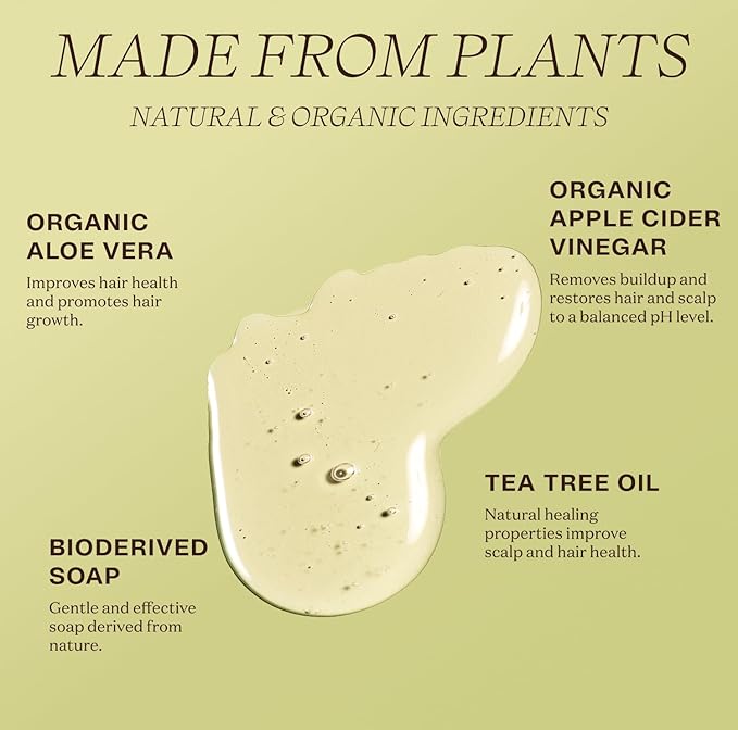 Non Toxic Vegan Shampoo with Organic Ingredients, Apple Cider Vinegar & Tea Tree Oil - Sulfate Free, Color Safe, Paraben Free, Gluten Free, Cruelty Free, pH Balanced (2-Pack)