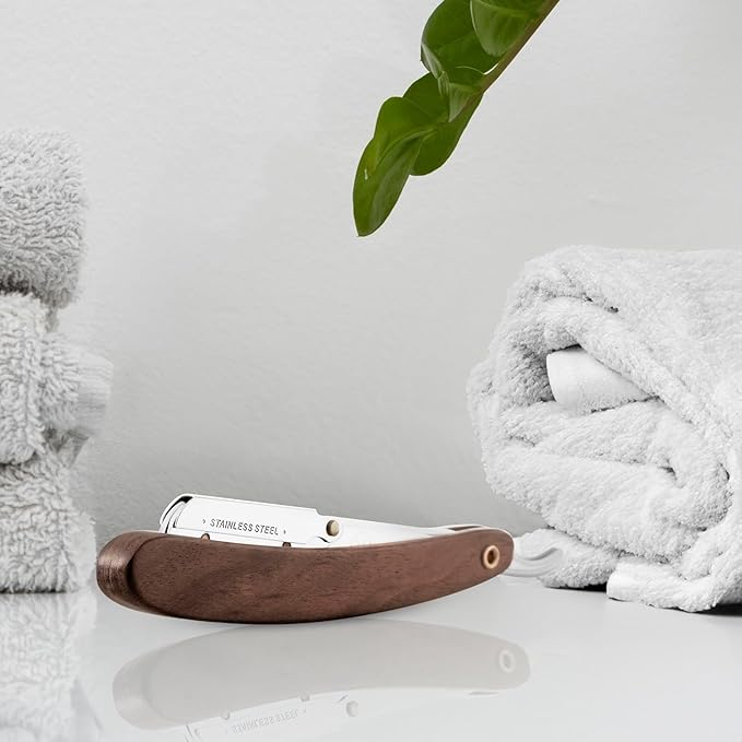 Parker SRDW Professional Shavette Razor – Walnut Wood Handle, Stainless Steel Arm & Clip Lock System for Secure Blade Fit, 5 Blades Included
