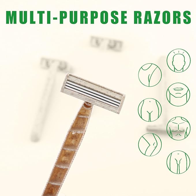 EZ Disposable Razor - 50pcs Eco Friendly Disposable Three Blade Shaving Razor for Men/Women's Grooming, Biodegradable Single-Use Body & Face Shaver for Eco Friendly Product Gifts