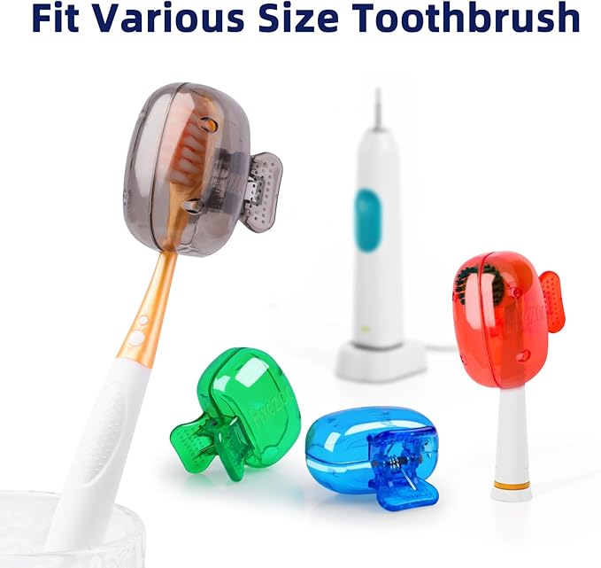 Hxezoc 4 Pack Travel Toothbrush Head Covers Toothbrush Protector Cap Brush Pod Case Protective Portable Plastic Clip for Household Travel, Camping, Bathroom, School, Business