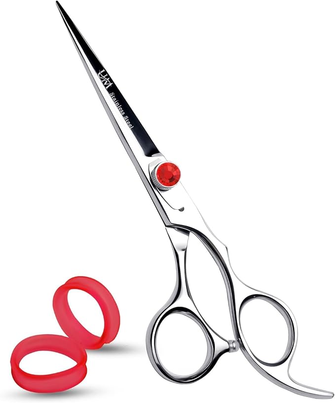 UM Supplies Scissors 6.5 | Premium Barber Shears For Hair Cutting | Multiple Purpose Cutting Scissors | Haircut Scissors For Salon I Women | Mens | kids I Pets | Silver-Red