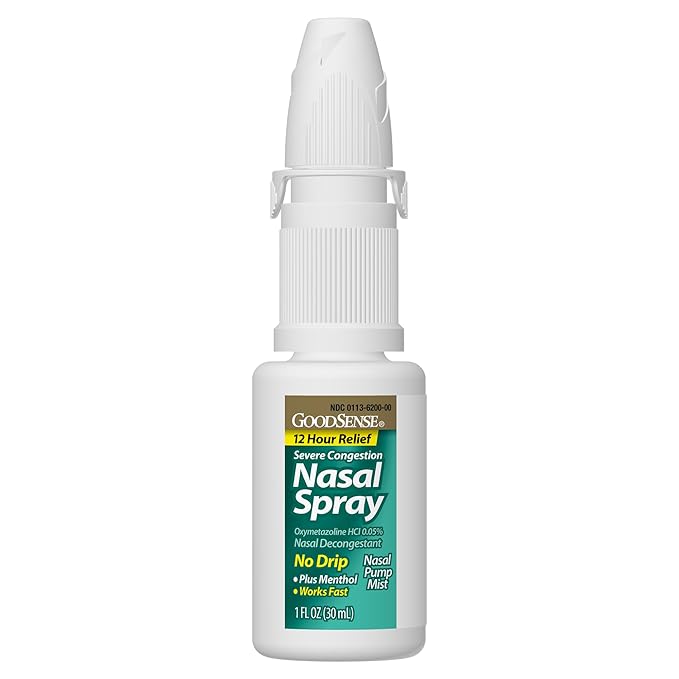 GoodSense No Drip Severe Congestion Nasal Pump Mist Spray, Oxymetazoline HCl, Maximum Strength Plus Menthol, 1 Fl Oz