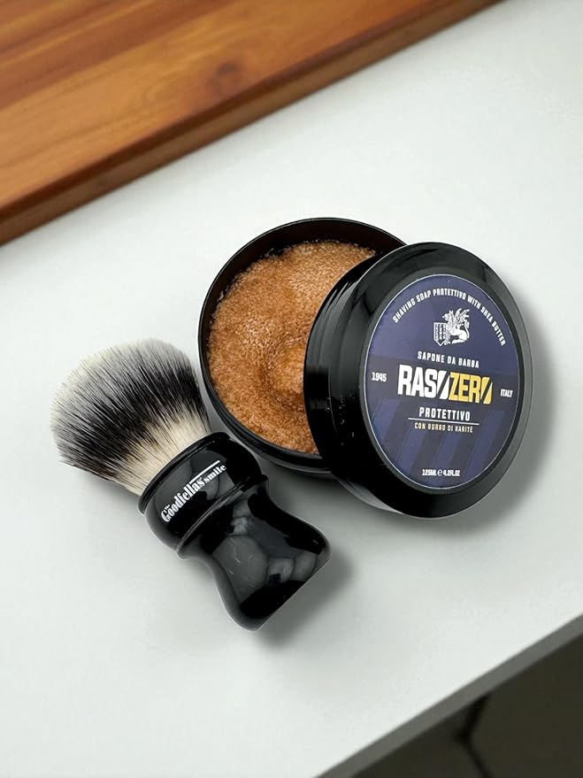 Protettivo Shaving Soap 125 ml – Made in Italy, Shea Butter & Menthol Protection for Men – Rich Anise, Mint & Vanilla Scent, Hydrating Lather, Gentle on Sensitive Skin