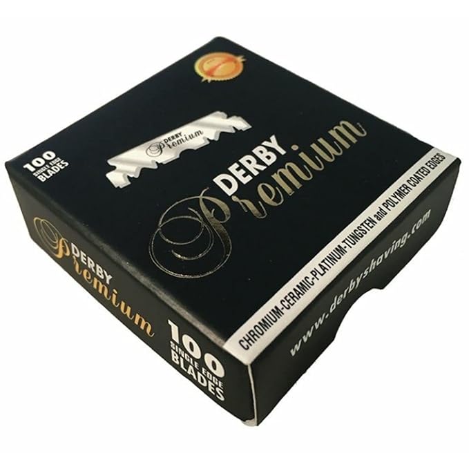 Derby Premium Single Edge Razor Blades, Razor Blades, Single Edge, Ultra Sharp, Chromium - Ceramic - Platinum - Tungsten and Polymer Coated Edges (5)
