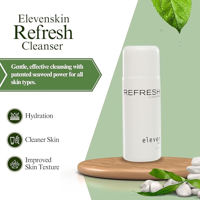 Elevenskin Refresh Facial Cleanser - Gentle Gel Face Wash with Seaweed & Marine Extracts - Hydrating Makeup Remover, Face Cleanser for Women & Men - All Skin Types, 4 fl oz