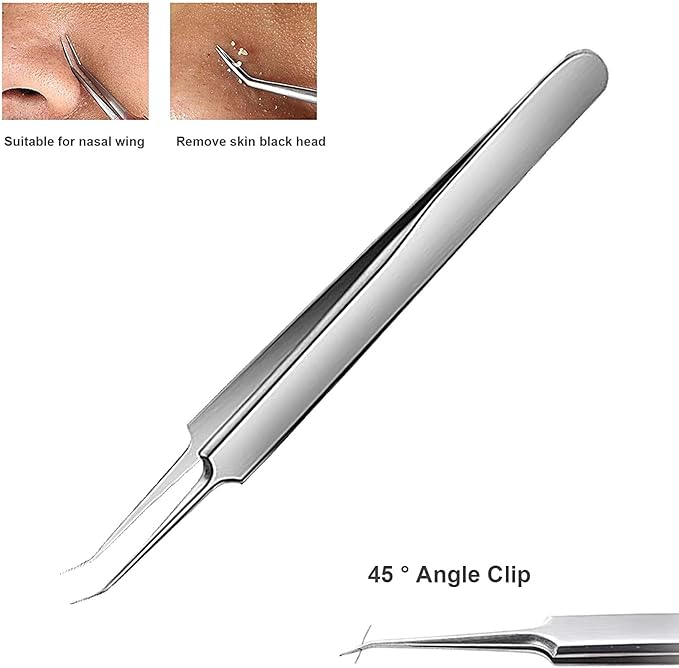 WSYUB Professional Blackhead Tweezers,High Hard Stainless Steel Blackhead Remover Tweezers, Precision Pimple Popper Tool Kit, Blackhead Extractor