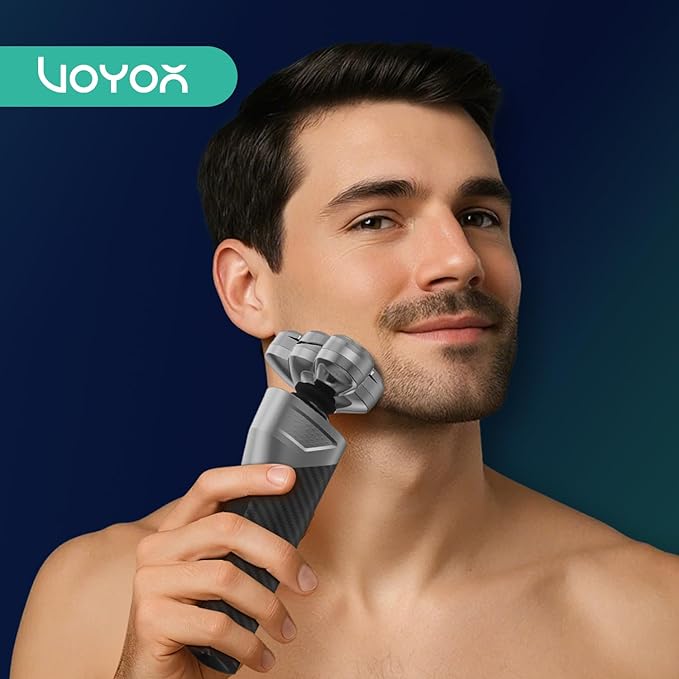 VOYOR Electric Razor for Men - 5D Floating Shavers for Men Magnetic Electric Shaver Rechargeable Face Shaver LED Display Wet Dry Shaving IPX6 Waterproof Mens Rotary Razor TX500 (Black)