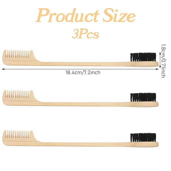 3 Pieces 2-in-1 Moustache Beard Edge Brush, Bamboo Wood Comb, Eyebrow Hair Tool, Gentle Control, Double Sided Design