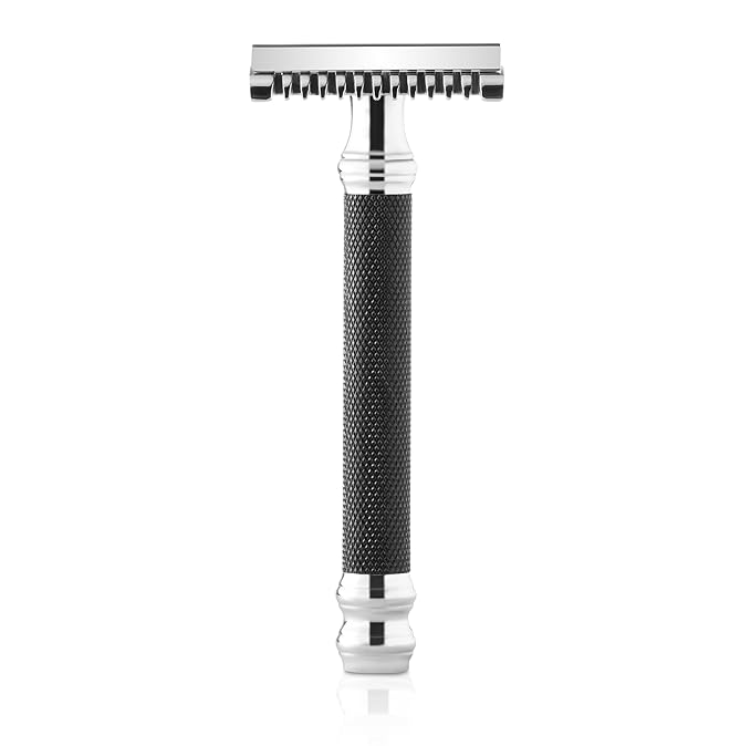 Parker Open Comb Double Edge Safety Razor – Heavyweight Chrome Handle for Closer Shaves – Includes 5 Razor Blades – Ideal for Men with Thick or Coarse Beards (26C - Graphite Gray)