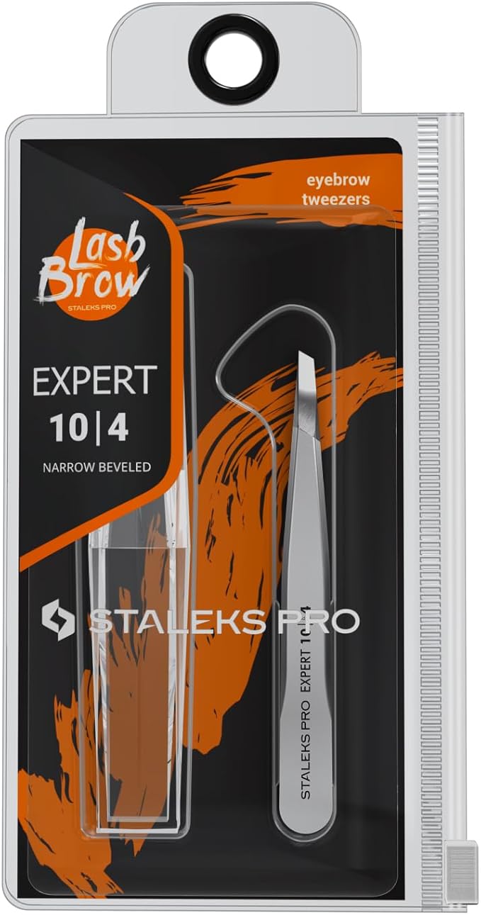 Staleks Pro Eyebrows Tweezers for Women - Bevel Tip Precise Tweezers for Eyebrow Shaping and Ingrown Hair Removal: Stainless Steel Tool for Professionals Type 4 TE-10/4